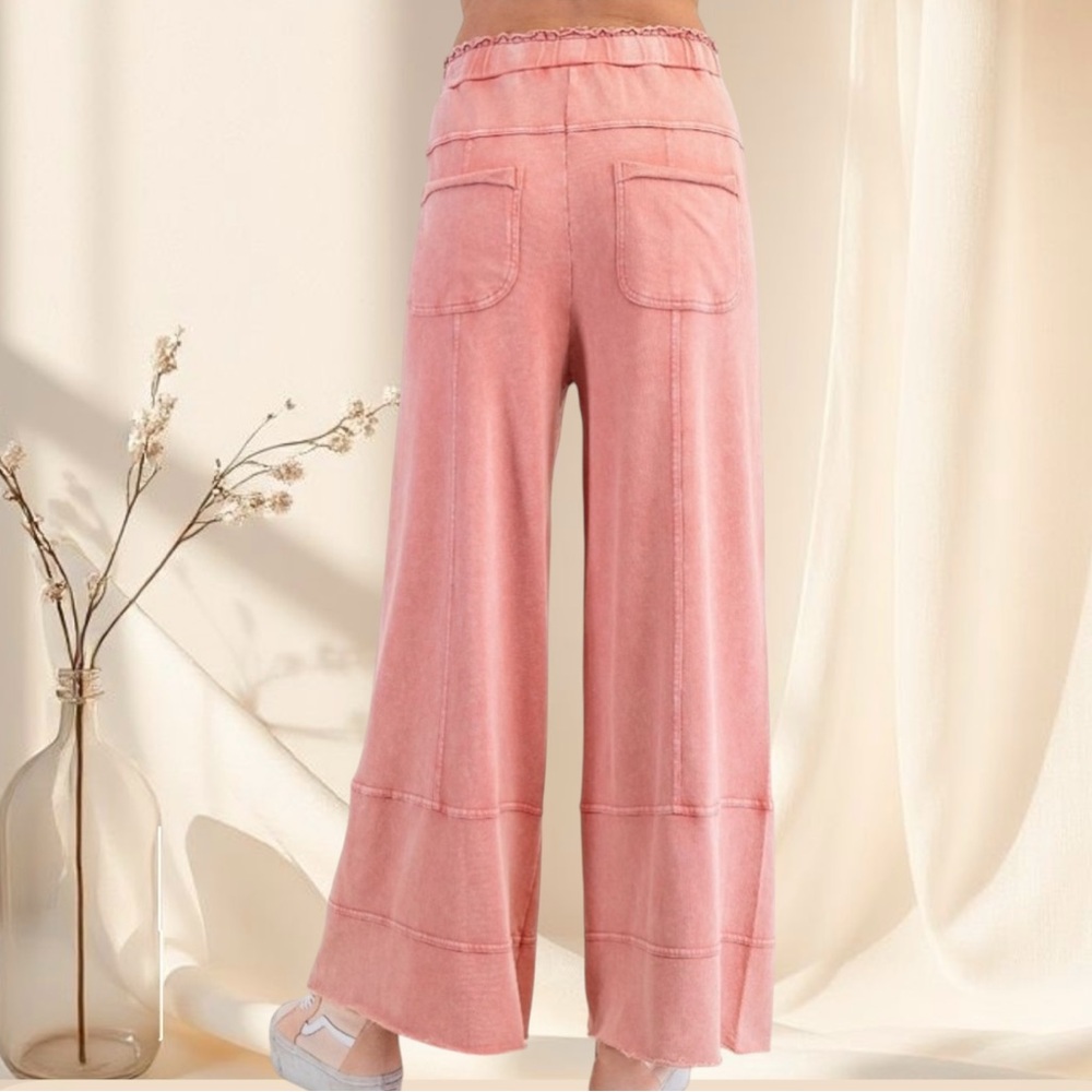 Easel Mineral Wash Terry Knit Pants in Mauve - Picture 3 of 7
